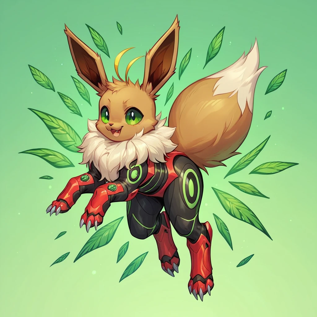 score_9, score_8_up, score_7_up, score_6_up, score_5_up, no humans, rating_safe, Eevee covered in a red exoskeleton with black bumps, beetle-like legs with grey claws, green insect multifaceted eyes, and long yellow antenna 
