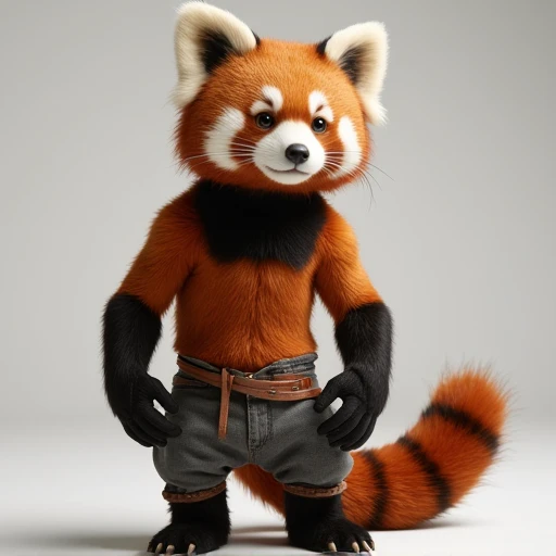 Closeup photo upper body of an anthro furry red panda female fluffy full realistic body fur , paws, paw pads towards viewer, wearing a loose white tank top, high quality photography, 3 point lighting, flash with softbox, 4k, Canon EOS R3, hdr, smooth, sharp focus, high resolution, award winning photo, 80mm, f2.8, bokeh
