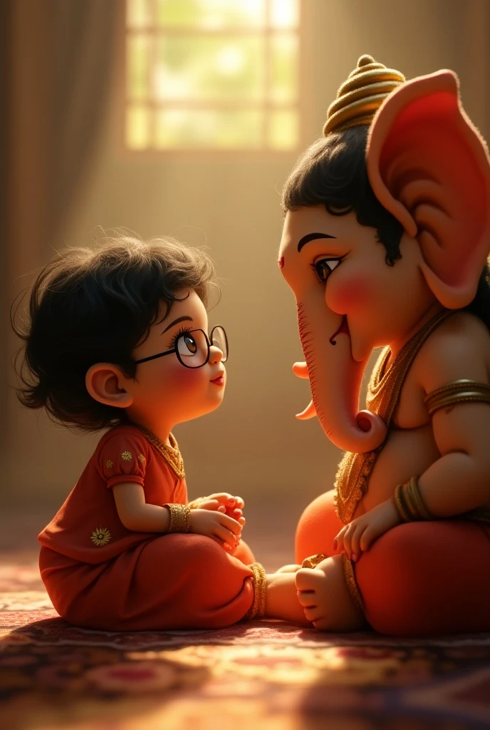 ganesh ji sitting with a 5th class student in exam hall try to help in exam