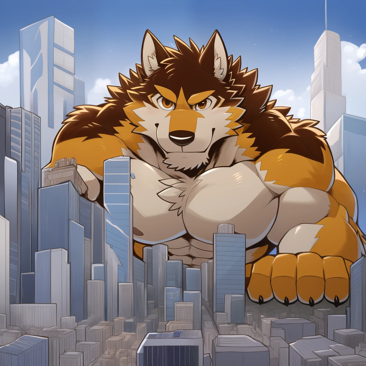 author: takemoto arashi, (1 boy), one, barrel, Second Men, kemono, hot body, Muscle,  beautiful, sexual, Attractive guy, (detailed brown eyes), Brew, (masterpiece, A high-resolution,  best quality ), 4K, bad, barrel, portrait,  beautiful shadow, chest muscles focus , police uniform, in the city, against the backdrop of the city, (Massiv:2.0, ( heavyweight ,stark,Macro, Emphasize, ))