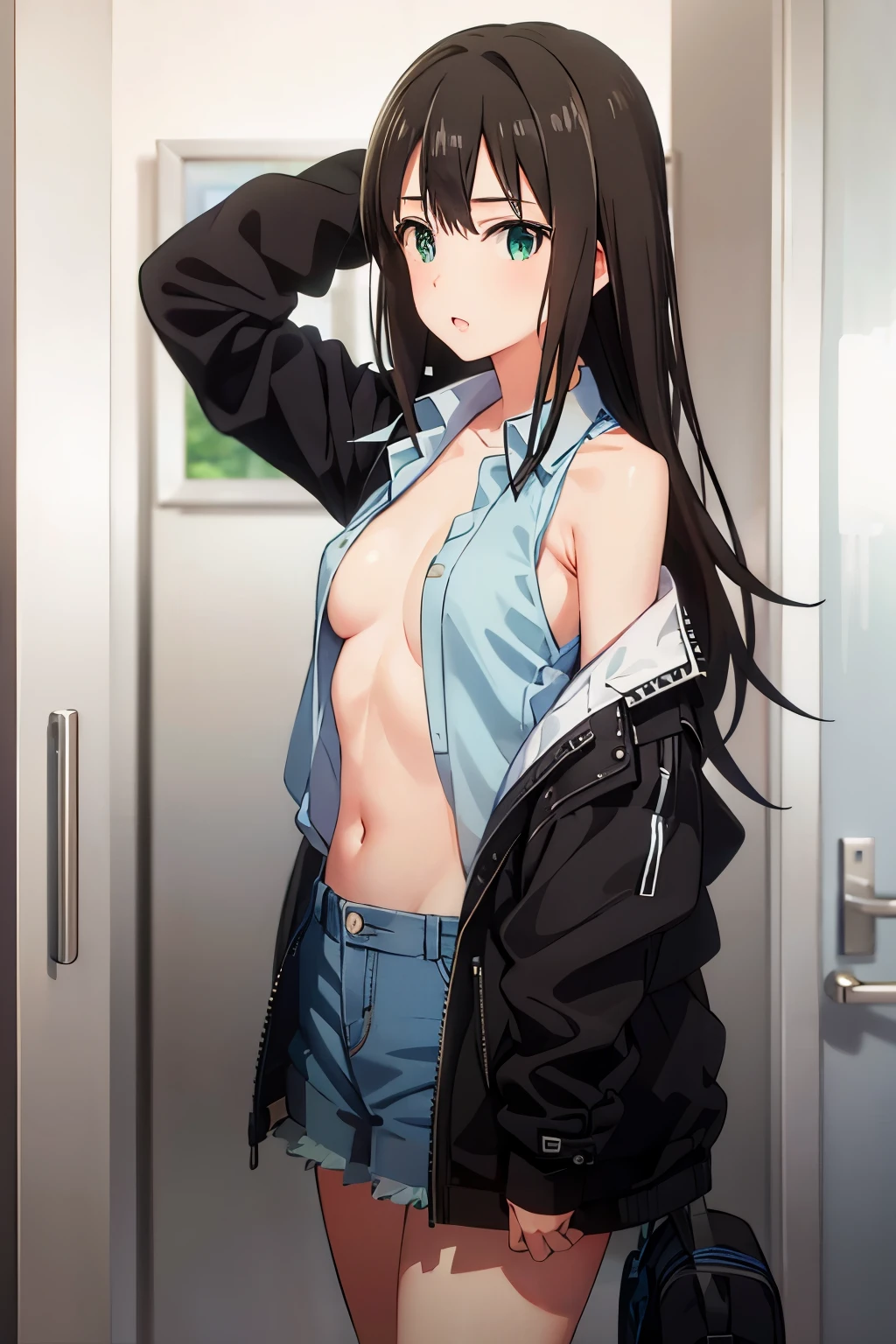 Rin Shibuya, open shirt showing breasts 