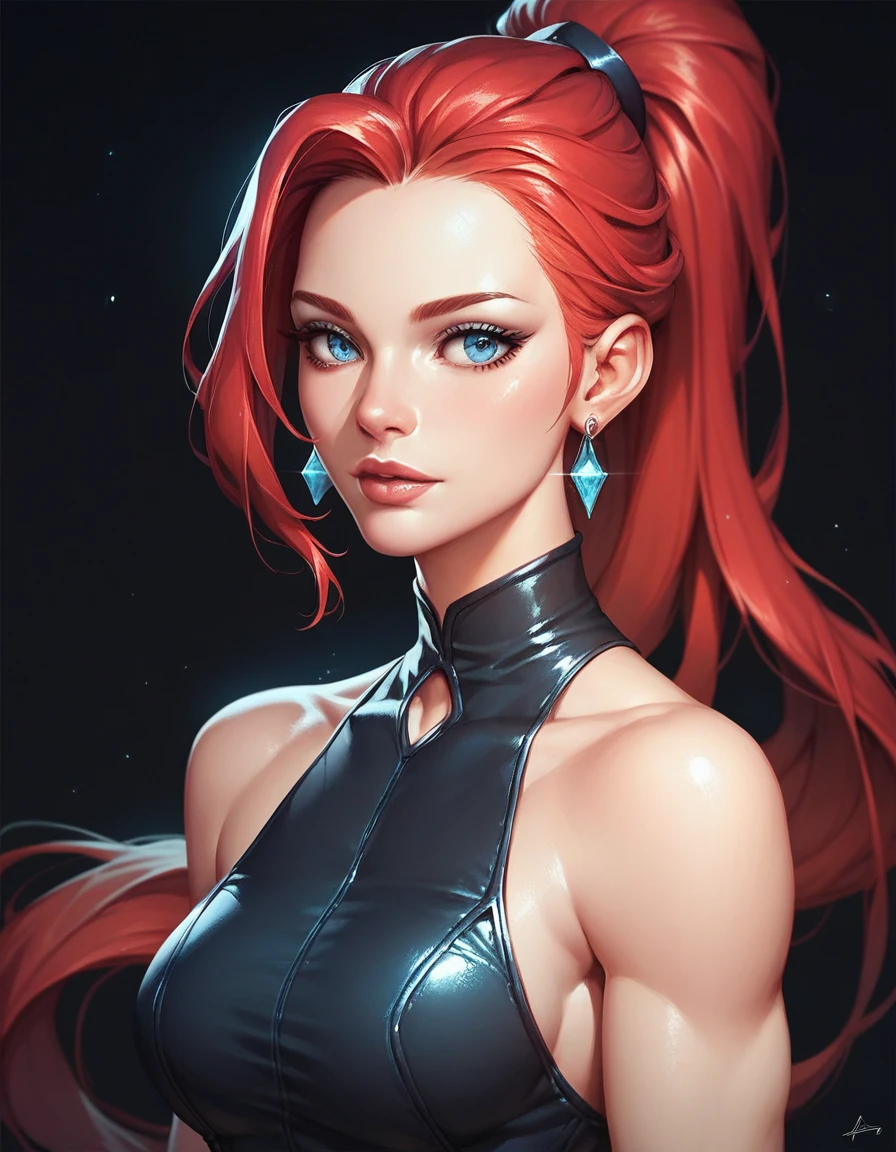 digital painting, anime style, full body, seductive smile, 1girl, woman, female jrpg final boss, (huge opulent crown:1), bombshell hair, cosmic color:red hair with blue highlights, parted bangs, toned body, athletic build, narrow waist, wide hips, medium breasts, chinese, whimsical,wonderous fantasy arcology outside of the universe<lora:EnvyStarlightComics03:1>