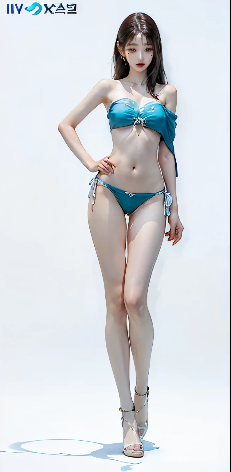 (from above:1.3),pov,from front:1.6,cowboy shot:1.6,(8K RAW photo,Live shooting, top quality, masterpiece:1.37),(Real,Photorealistic:1.37),Ulzzang-6500-v1.1,extreme light and shadow,small head:1.3,(girl in senter:1.3),20yo,idol,3D,looking at viewer:1.6,perfect eyes, Detailed and beautiful eyes, beautiful eyelashes,perfect anatomy,oily skin:1.5shiny:1.3,shiny hair:1.3,(tan skin:1.6,tan line:1.3),BREAK((white silver medium hair:1.2),(white silver hair:1.6),(hanging bangs:1.6)),(Aqours eyes),(grin and laugh:0.5), (Happy:0.9),thin necklace:1.2,stylish Design piercing:0.6,Layered bracelets:1.6,huge breasts:1.3,underboob:1.3,BREAK (sexy cocky micro thong bikini:1.4),(Geometric print micro thong bikni:1.4),Thick thighs:1.2,(No clothes on:1.6),strappy sandals ,BREAK (standing,legs apart),(hands on hips),(pussy line1.6),(groin:1.6), ((light blue background:2.0),(single color background:2.0)),depth of field,noise filter:1.6,Grey Film filter,pussy focus:1.6,(sweat,wet,water drop,steam),