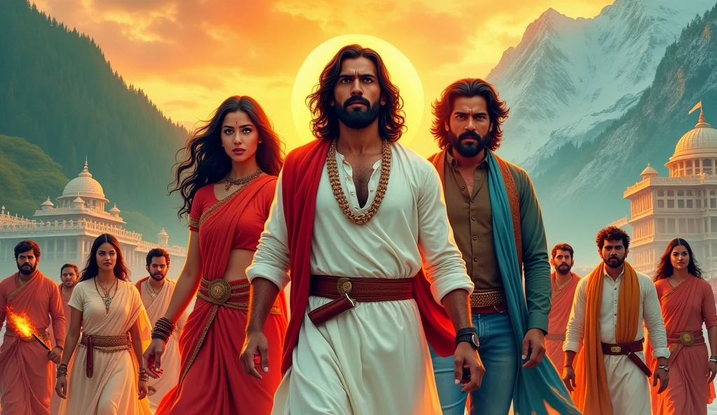 Chris Hemsworth,Robert Downey Jr. ,Scarlett Johansson,wearing jedi robe,neon color, standing ,fantasy forest, natural lighting, natural futuristic backgrounds.clear face,Detailed face, Detailed eyes, detailed fingers, detailed hand, intricate detailed, highly realistic, ray-tracing,photorealistic, cinematic lighting,inspired by ramayana scenes