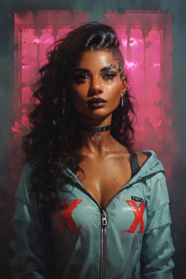 full body shot photo of the most beautiful artwork in the world featuring a modern lustful attractive black girl, (no bra:1.5), luxuriant afro-textured hair, messed rainbow hair, curvy, busty, hourglass figure, small lips, colorless lipstick, slow motion, reflections, realistic, highly detailed, (cyberpunk sexy girl), ((((open shirt)))), small breasts, ((futuristic tokyo)), ((neon lights)), night, intricate, large scale, realistic proportions, smooth, sharp focus, 8k, dramatic, photorealistic painting art by midjourney and greg rutkowski, sexy pose, full body photo