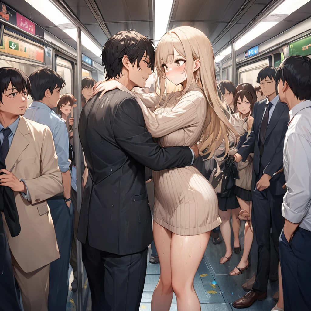 (1man:2.0),1woman, couple,groupe,, ((pussy juice)),  sitting chair, (chair:1.2),nude, spread legs,  (rope:1.4),( shibari:1.4), (cry:1.0), pussy,  solo focus, bangs, black eyes, (((sweat))), (wet hair:0.3),  RAW photo, best quality, masterpiece, realistic, Shibuya scramble crossing,poneyTail、(slim figure:1.2)、(Small breasts:1.3)、Beautiful crotch、japanese girl,15 years old,(loli:1.2),high school student,(front view:1.2),fullbody,,(restrained:1.7),(arms behind back:1.0),In town,city ​​center,(building street:1.2),(outside:1.2),(pedestrian paradise:1.2),public indecency,pedestrian paradise,(fullnude:1.5),orgasm,★embarrassed,in heat,(many pepole:1.5),on the street,pedestrian crossing,(The man is standing behind the woman:1.5),(The man is 50 years old:1.5),(the man is the president of the company:1.5),(the man is wearing a suit:1.5),(one man:1.5),(a man whispers to a woman:1.7),