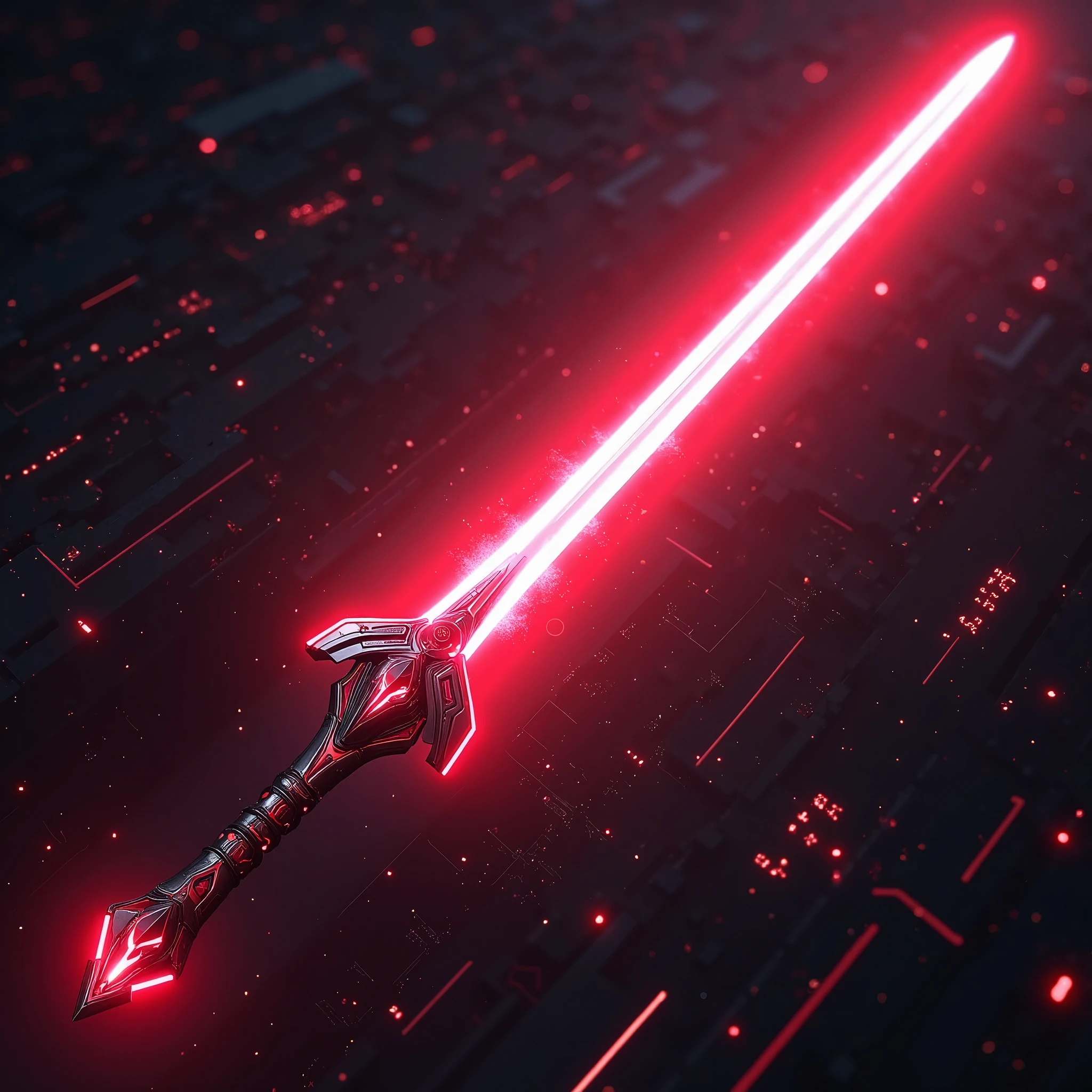 (masterpiece:1.2, best illustration,Super detailed),(Cyberpunk sword design drawing based on red:2.0),(Beam sabre:2.0),(Lightsabre:2.0),(The background is an abstract cyber space :2.0)