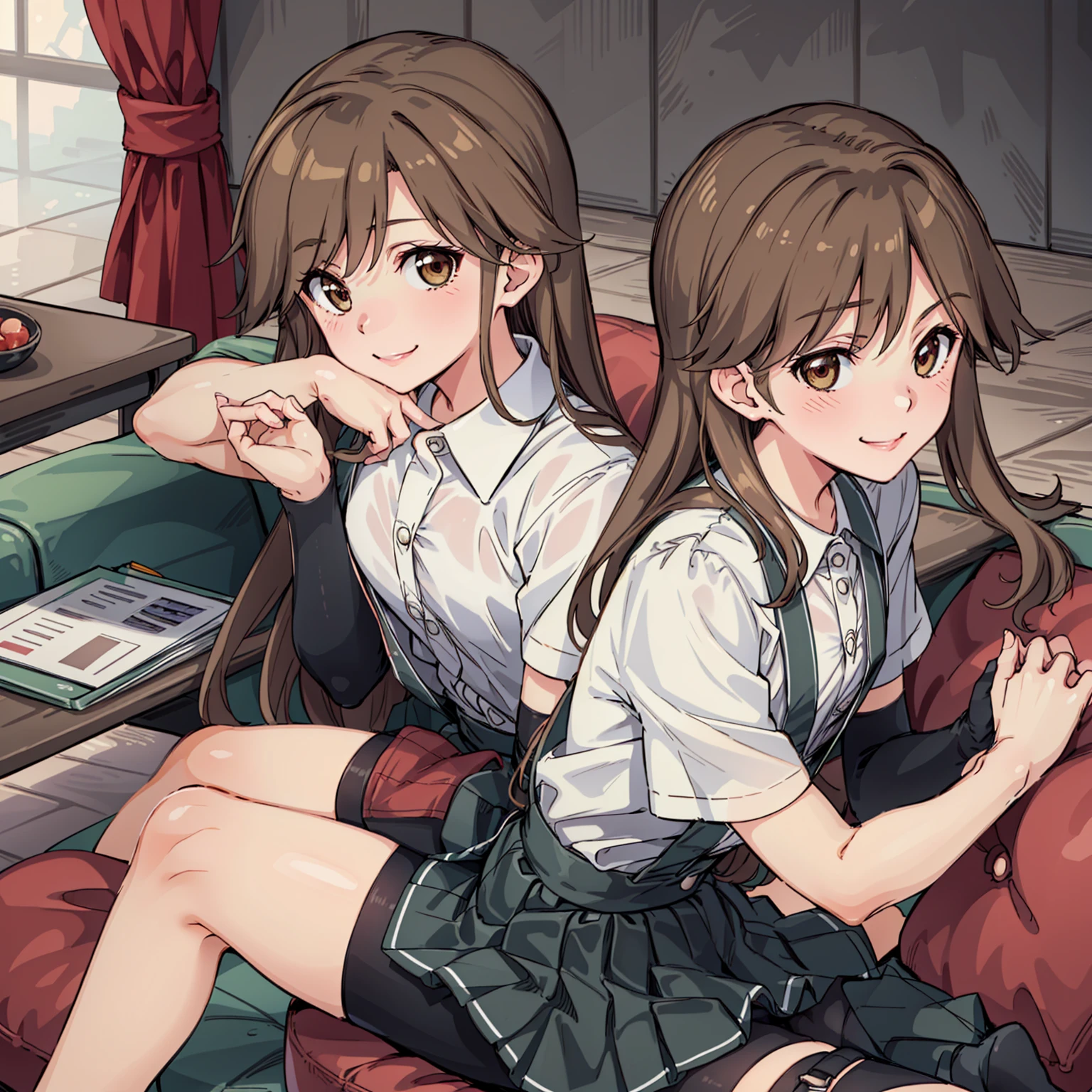 masterpiece, highest quality, High resolution, Gloria1, 1 Girl, Gloria\(Pokémon\), Brown Hair, , Brown Eyes, , Short Hair, , Bobcut, bangs, , 1Describe a girl carefully 1Girl A sloppy smile blush Open Mouth blush In town Jacket shirt mini skirt