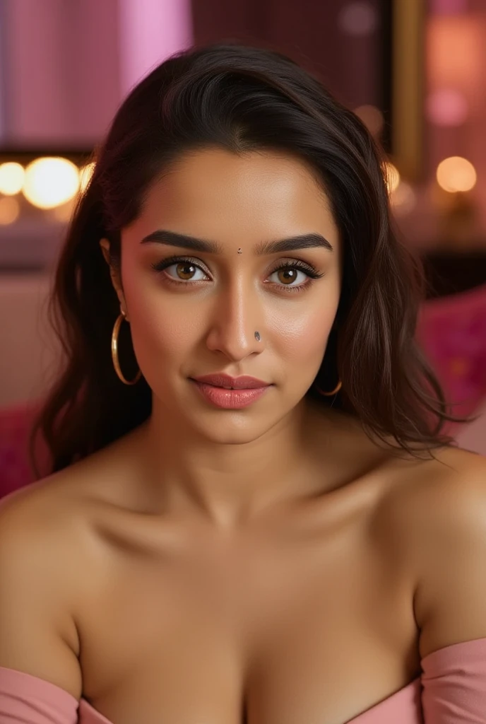 Shraddha Kapoor, beautiful detailed eyes, beautiful detailed lips, extremely detailed eyes and face, long eyelashes, 1 girl, young adult female, naked, laying on bed, elegant luxury bedroom, high-end hotel, 5 star, best quality, 8k, highres, masterpiece:1.2, ultra-detailed, realistic, photorealistic, photo-realistic:1.37, HDR, UHD, studio lighting, ultra-fine painting, sharp focus, physically-based rendering, extreme detail description, professional, vivid colors, bokeh, portrait, indoor