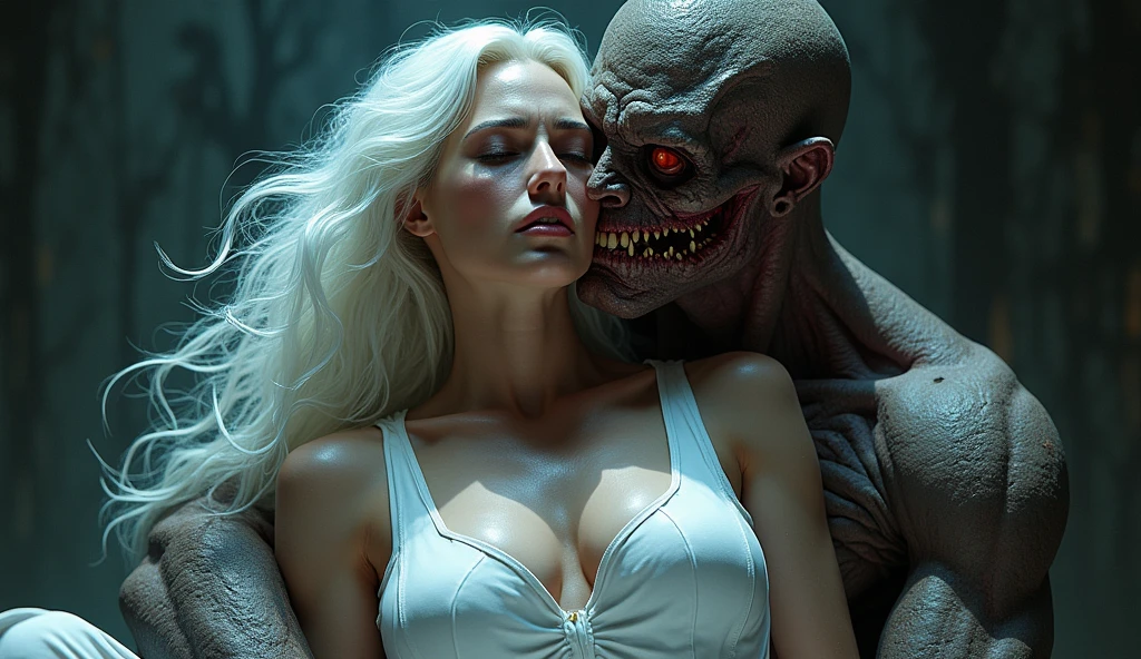 (((photorealistic:1.4))), ultra realistic, pores, (((masterpiece))),high quality, ultra details, realistic white skin beautiful face pretty korean idol girl showing very long sharp black shiny fingernails, model, very pretty, vein on hands, wearing sexy bloody outfit, ring on fingers, long yellow hair, long earrings, big necklace, sitting next to tired expression of realistic ugly old man tied up on the bed with throat ripped, show organs, no hands and legs, rope on the neck, scratch mark, blood splatter everywhere, no hands and legs, extreme gore, looking at camera, night, luxury room with torture device on the table, high key, bright, vagina smothering, people arround