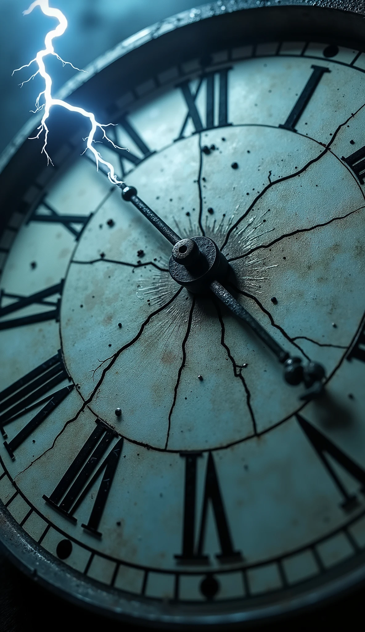 A dramatic close-up of the ghostly clock face, with intricate Roman ...