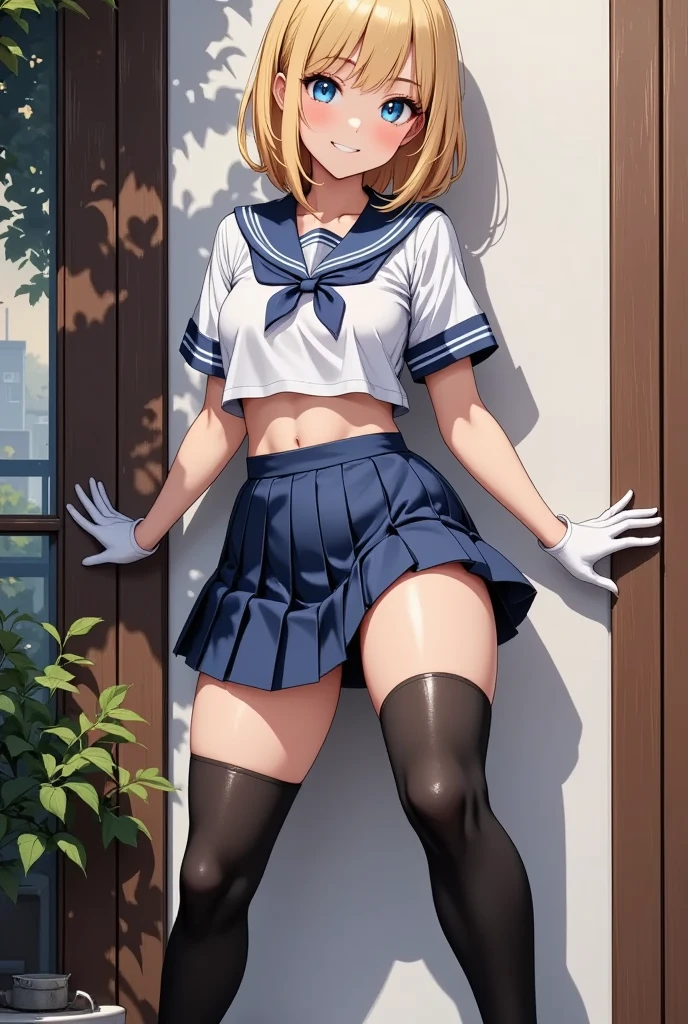 (((perfect anatomy, anatomically correct, super detailed skin))), 1 girl, japanese, high school girl, shiny skin, watching the viewer,
beautiful hair, beautiful face, beautiful detailed eyes, (short hair:1.1, bob cut:1.2), dark blonde hair:1, blue eyes, babyface, mole under eye,
beautiful clavicle, beautiful body, beautiful breasts, large breasts:0.5, beautiful thighs, beautiful legs,
((short sleeves, all dark blue cute sailor suit, dark blue pleated skirt, dark blue sailor collar, sailor scarf, socks, brown loafers)), seductive thighs, (red slave collar),
((, ashamed, , , )), standing, ((undressing, panty pull)),
(beautiful scenery), summer, school, locker room,
8k, top quality, masterpiece:1.2, extremely detailed), (photorealistic), beautiful illustration, natural lighting, ,
