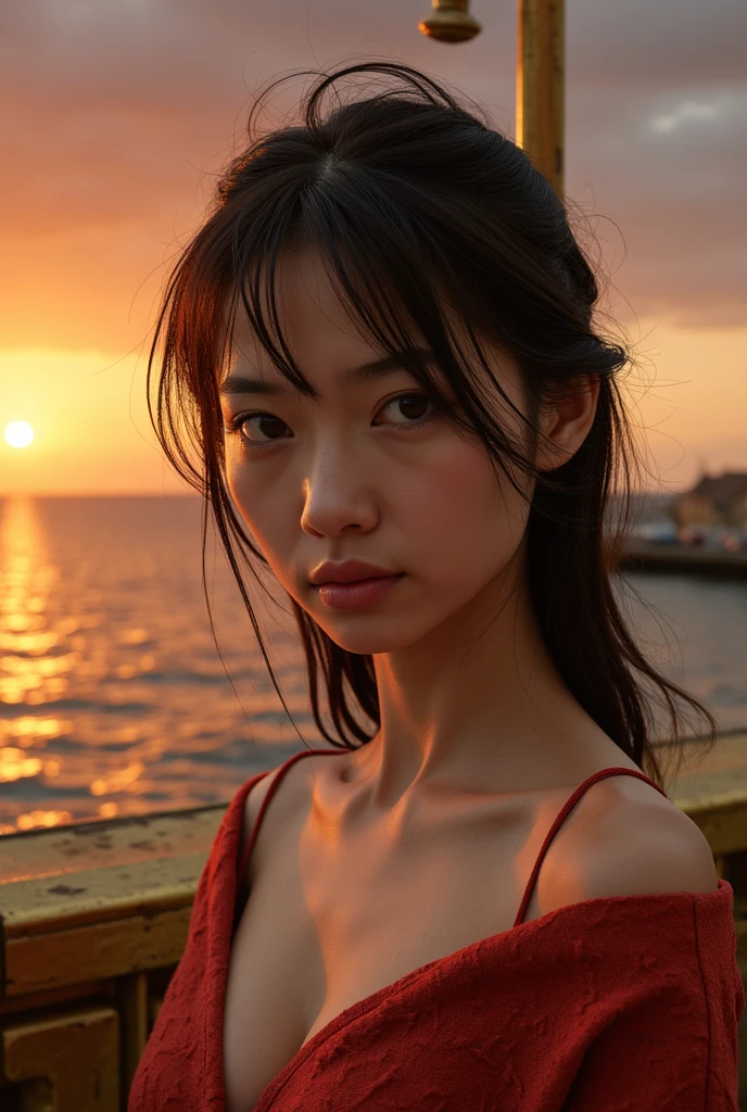 Tifa Lockhart, Tifa_lockhart, FF7, sultry face, (black  long hair), Hair bangs (Akame:1.3) long eyeslashes, beautiful red eyes with brightness, surrealism, shadowy, stereograms, (Photorealsitic, realisitic: 1.2), POV, Atmospheric perspective, cinematlic lighting, Ray traching, 8K, super detailing, top-quality, ​masterpiece, the detail, (Canan EOS R6, 135 mm, 1/1250s, F/2.8, ISO 400:0.9), the beach, Sunset sky, Red Combat Gloves、Colossal tits、Slimed、Colossal tits、Colossal tits、((Ridiculously big)))、(Ridiculously big:1.5)、((Colossal tits))、((Colossal tits))、(Colossal tits)))、((Colossal tits)))、fullnude