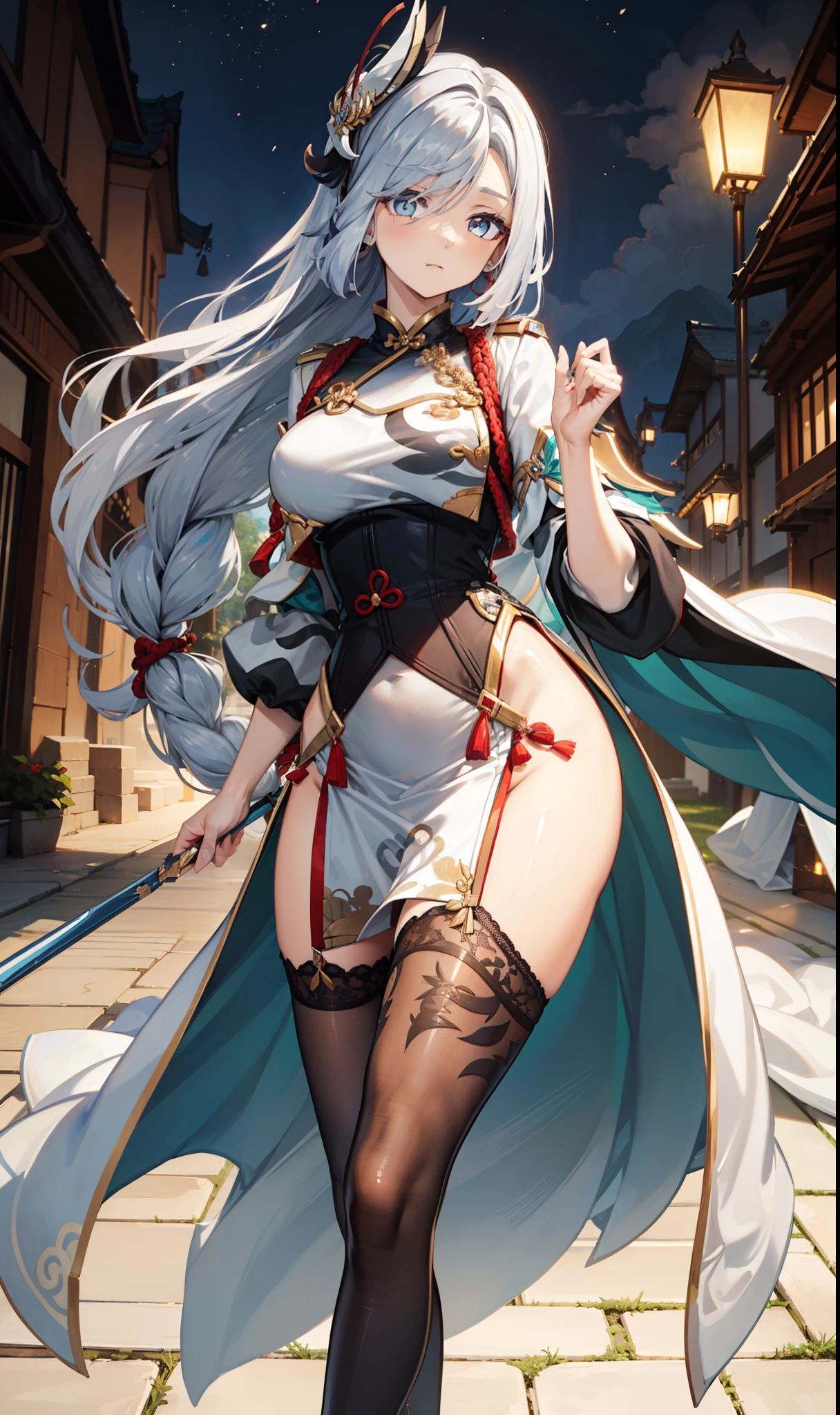 (extremely detailed CG, best quality:1.1), 1girl, perfect face, bright pupils, (finely detailed beautiful eyes:1.1), shiny skin, lustrous skin, wide hips, narrow waist, double bun, yellow eye, horns, antlers, hair ornament, japanese clothes, black kimono, black high heels, pantyhose, black bodystocking, bow, elbow gloves, :d 