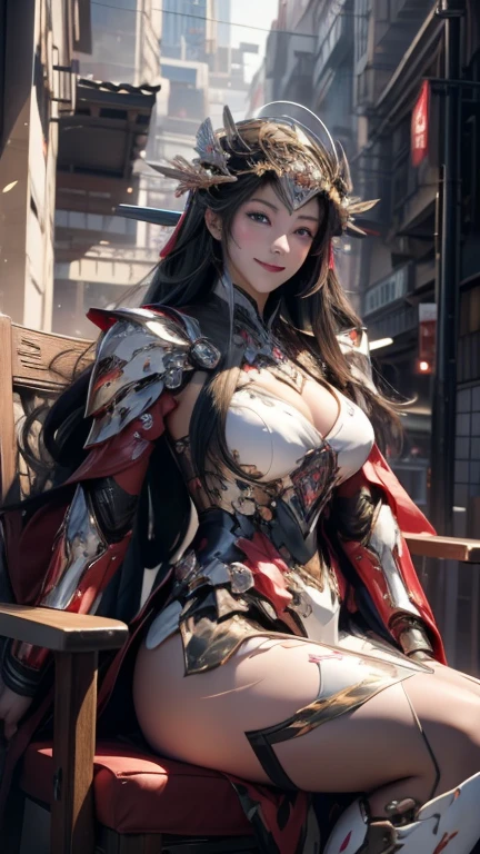 (masterpiece, best quality, Reality, Extremely detailed), role conception, Unique design and approach, tribe, 6 arms, and 2 legs, Beautiful warrior, Perfect body, Wide hips, Combat armor, oriental theme, Dynamic action poses, Clear lines, Perfect example, Anime Realism, Reality((Full and soft breasts,)))(((Large Breasts))) (((Cleavage)))
