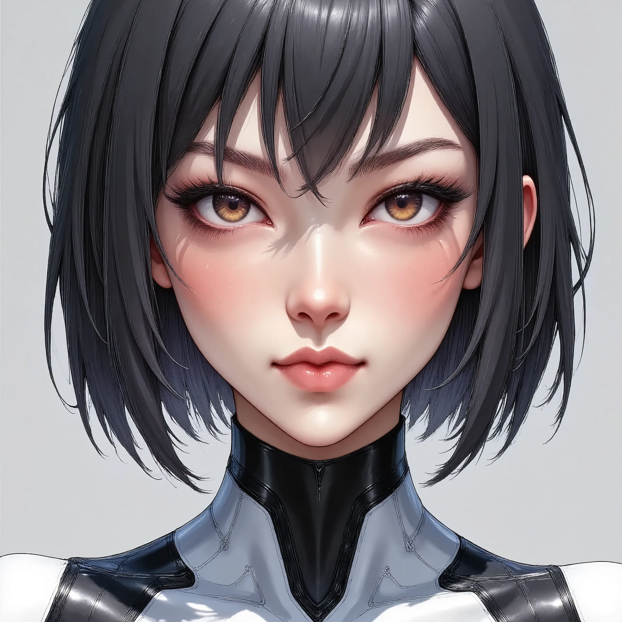 (masterpiece:1.2,Outstanding quality,Milonish, Cinematic Experience,Super detailed), best illustration,8k,wallpaper,( cyberpunk :2.0)(Semi-realistic female android design:2.0),( face up :2.0),( super sexy:2.0),(Beautiful and shining eyes:2.0),( detailed skin texture from fingertip correction:2.0)