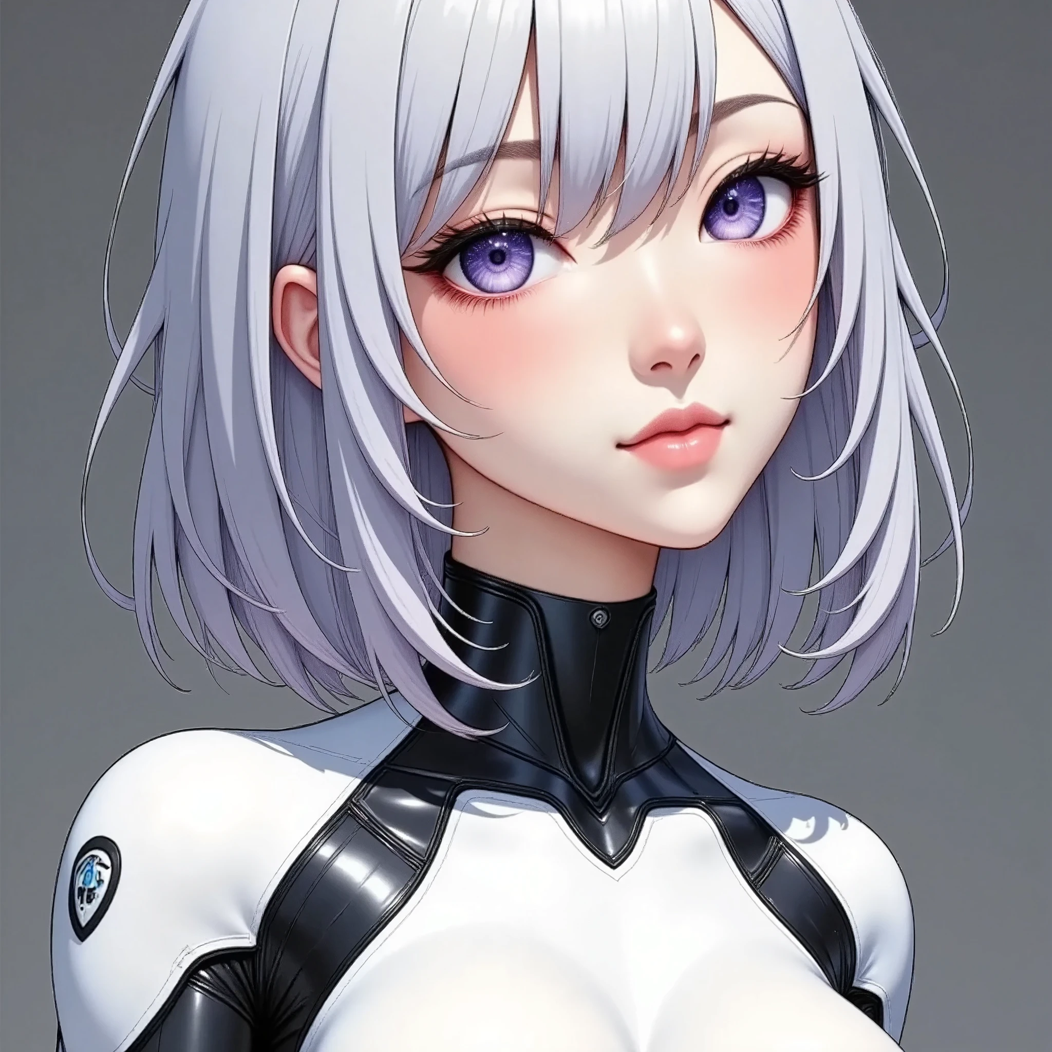 (masterpiece:1.2,Outstanding quality,Milonish, Cinematic Experience,Super detailed), best illustration,8k,wallpaper,( cyberpunk :2.0)(Semi-realistic female android design:2.0),( face up :2.0),( super sexy:2.0),(Beautiful and shining eyes:2.0),( detailed skin texture from fingertip correction:2.0),(smile:2.0),(From below:2.0)