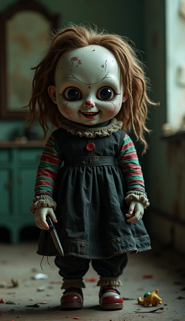 cinematic film still of  <lora:M3GAN:1>
M3GAN a woman with a knife in her hand,sinister,villain,cyborg doll,1girl,solo,long hair,blue eyes,bow,holding,closed mouth,upper body,white hair,bowtie,blurry,lips,blurry background,knife,realistic,holding knife, shallow depth of field, vignette, highly detailed, high budget, bokeh, cinemascope, moody, epic, gorgeous, film grain, grainy