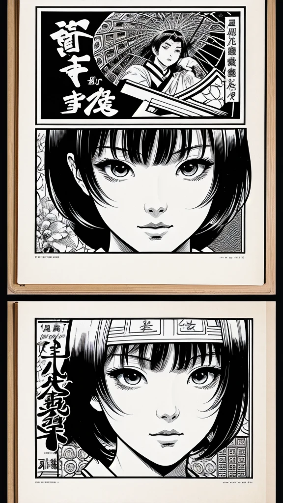 Monochrome Comics、(masterpiece, Best Quality:1.2),   chrome comics、Japanese Manga、Draw Chinese style comics 、Draw in 2 frames