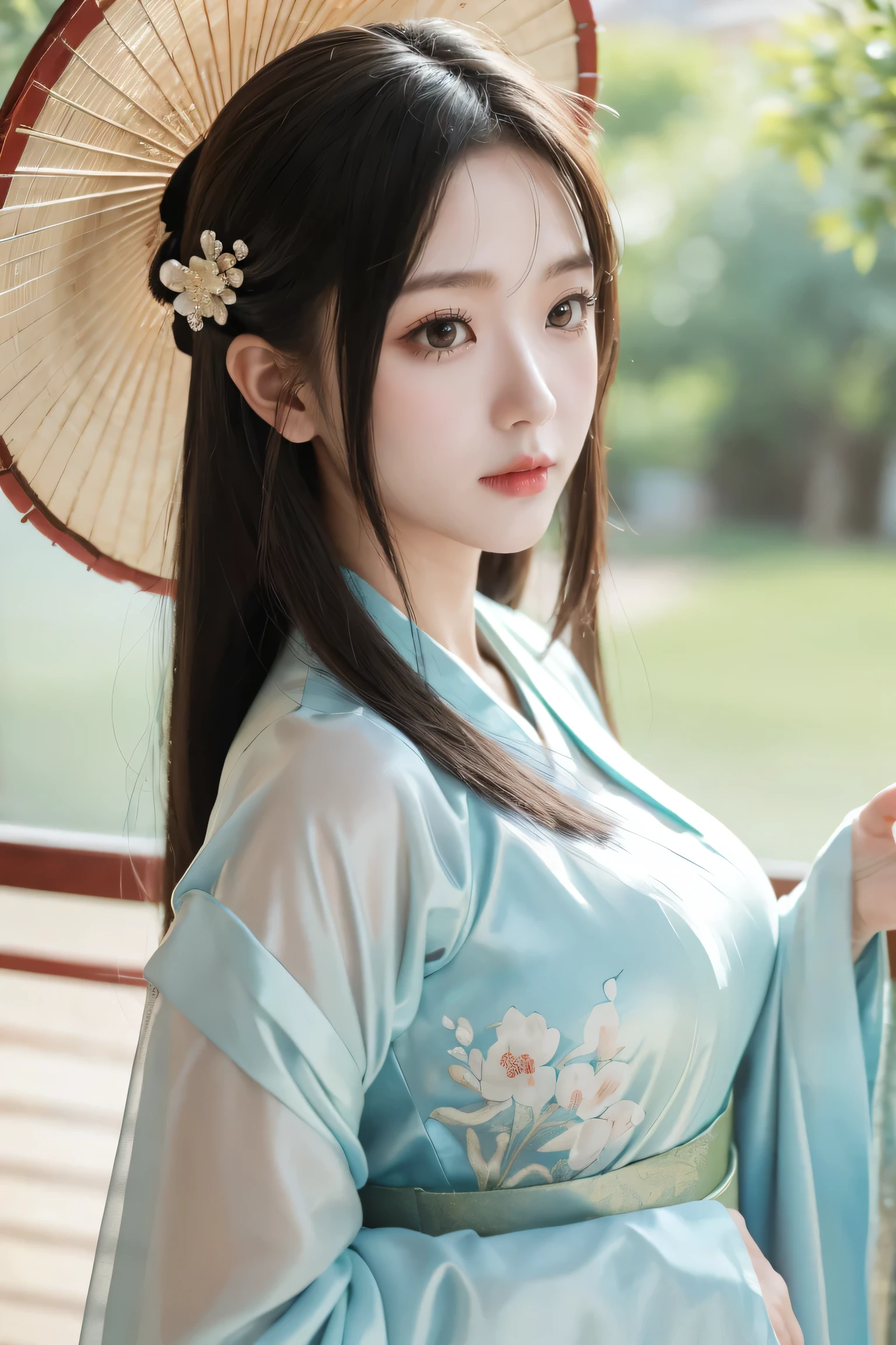 Chinese Gongbi painting, (highest quality, Masterpiece :1.2), (Complex Detail :1.4), (Photo :1.4), Vivid Detail, Super Detail, (Ultra HD, HD CG unified 8K wallpaper), Detail Face, Beautiful Detail eyes, 16k wallpaper, Compensation, (Detailed background :1.2), whole body, Realistic eye and Face Details, Full lips, lip hooks, (compensation), 1 girl, wearing translucent ancient Hanfu that reveals body lines, smile