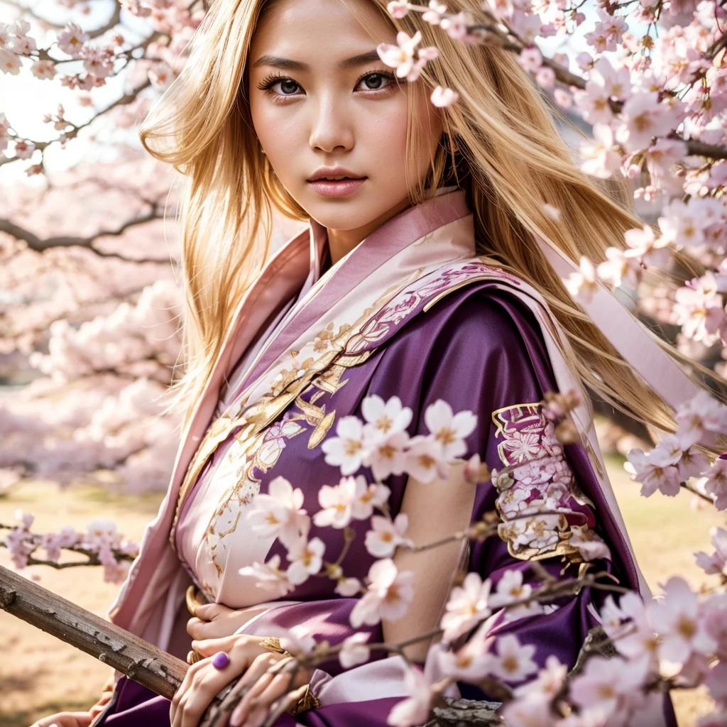 Beyoncè Knowles posing for an album cover wearing a pink kimono, japanese clothes, sakura blossoms