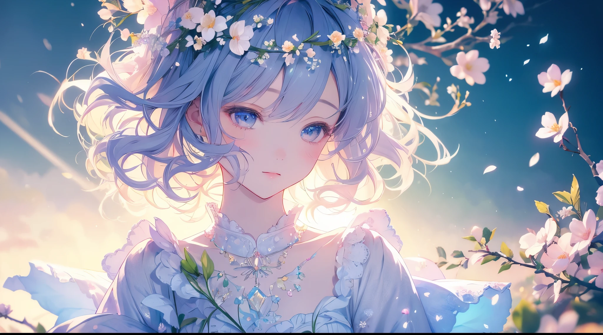 ( girl:1.1),(spring:1.2), calm atmosphere ,flower,garden,(Best Quality:1.2),(Super detailed),(Realistic:1.37),oil, PORTRAIT, bright colors, Soft Pastel Tones , Amazing Lighting , dreamy atmosphere ,繊細なflowerびら