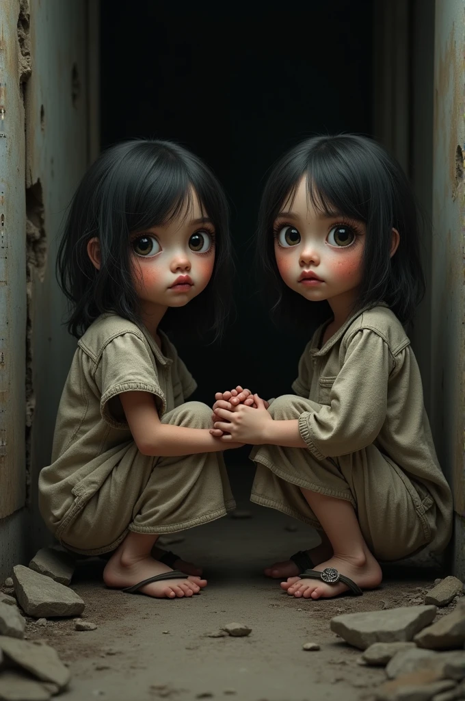 3 little girls,for 6 years old,Cute Baby Turtle,Lying on a purple bed,(Handcuffs),Metal collar,(shackle),weeping,(In an iron cage),(In a cage),Wear a school uniform,Wear transparent clothing,Heavy Chains,sad,be desperate