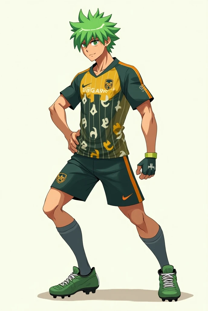 Ryomen Sukuna, renowned for his menacing aura, is vividly portrayed in this image, clad in a Brazilian national team jersey. Displaying a muscular build and untamed, jet-black hair that cascades down his back, Sukuna's piercing eyes lock firmly with the viewer's gaze. The jersey, emblazoned with the iconic yellow and green colors of Brazil, hugs his robust frame tightly, emphasizing his overpowering presence. The team's emblem proudly embellishes the chest, symbolizing an unusual fusion between the demonic entity and the lively spirit of Brazilian soccer. The photograph, skillfully captured in