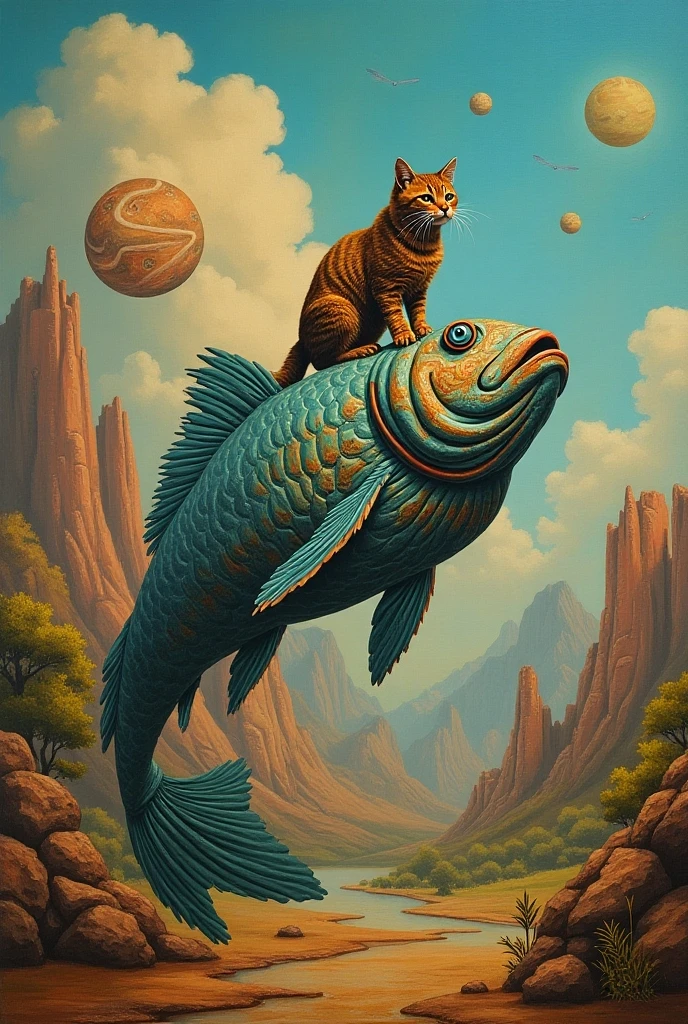  Surrealist Paintings Inspired by Paintings of Fish with Cats on Their Back、indigenous art、Artist Unknown、 Oil Paintings on Canvas and Aliens 、Norman･Mingo Paintings 、 Surrealist Paintings 、Inspired by Tadanori Yokoo