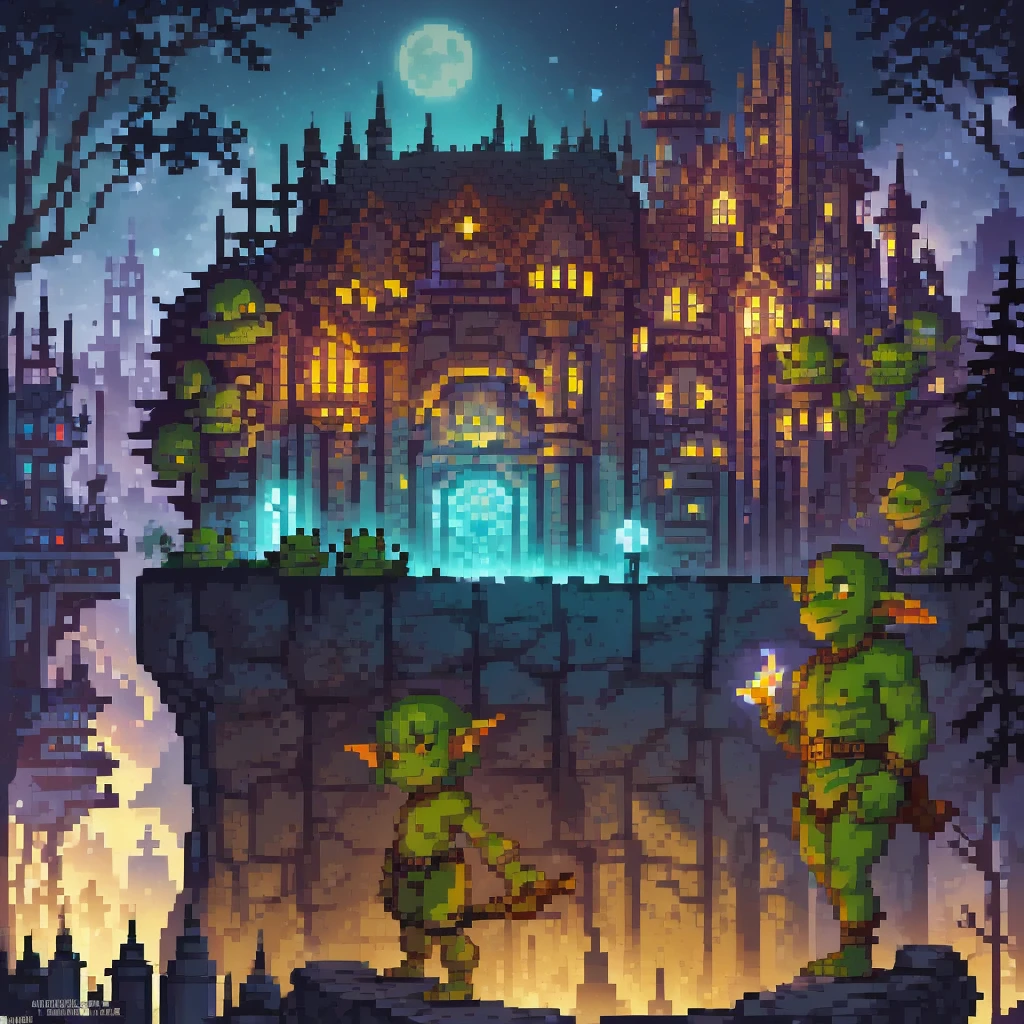 (( Goblins City : 1.5)), (masterpiece), ( is the best quality: 1.0), ( Ultra High Resolution : 1.0), Detailed illustrations,  Detailed Scenery ,  vibrant  colors goblins walking through the city, 8K, night, Moon Clouds , ((magic,  beautiful , Trees: 1.4 )), (( is the best quality,  vibrant ,  32k Clear Lighting Effects )).