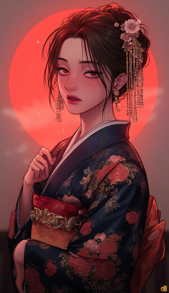 (Dramatic Digital Artwork:1.3) of,(Energetic:1.3) portrait of female (snezanasakovic2:1.1) wearing a kimono, style-sylvamagic, fashion girl,CGSociety,ArtStation