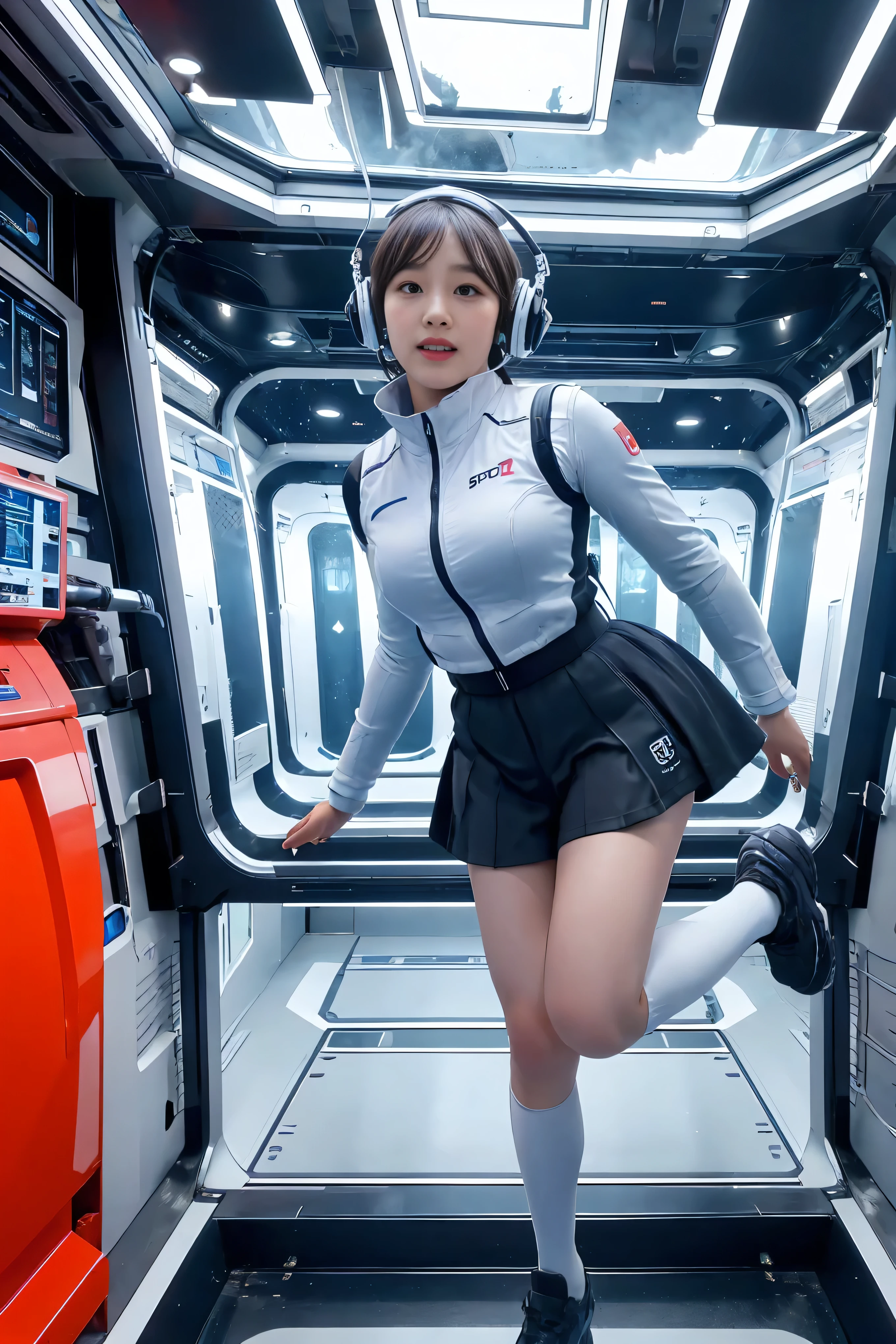 top-quality,Top image quality,in 8K,4K,​masterpiece,Ultra-detailliert,beautiful,Ultra-quality, best quality,expensive resolution, Ultra-  Details,Game CG,dutch angle,( acrobatic pose ):5,jumping:5,(inside spaceGet up to the station,)beautiful   Details eye,five refer to, headphones,nsfw,a Beauty girl,( astro vest ):5,(Tracking uniFormss),Wet,(steam:1.5),Running Forms,open open mouth,(Black Hair),( short hair while standing):2,Big Breasts,belly button,space_Get up to the station_interior,  exercise _room, Futuristic, expensive_  acrobatic pose {x} like technology , zero_gravity_ exercise _machine, expensive_resolution_landscape, Sophisticated_ design, Minimal, 8k_resolution, Game_CG_ style , Dutch_angle,   Details_  Characters, Tracking_uniForms, perfection_ Running_Forms, intense_Performance,   Details_eye, Determination, steam:1.5, Beauty, Strength, five_refer to, visible_belly button, open_mouth, Ultra_quality, expensive_resolution, Ultra_  Details, astro vest 