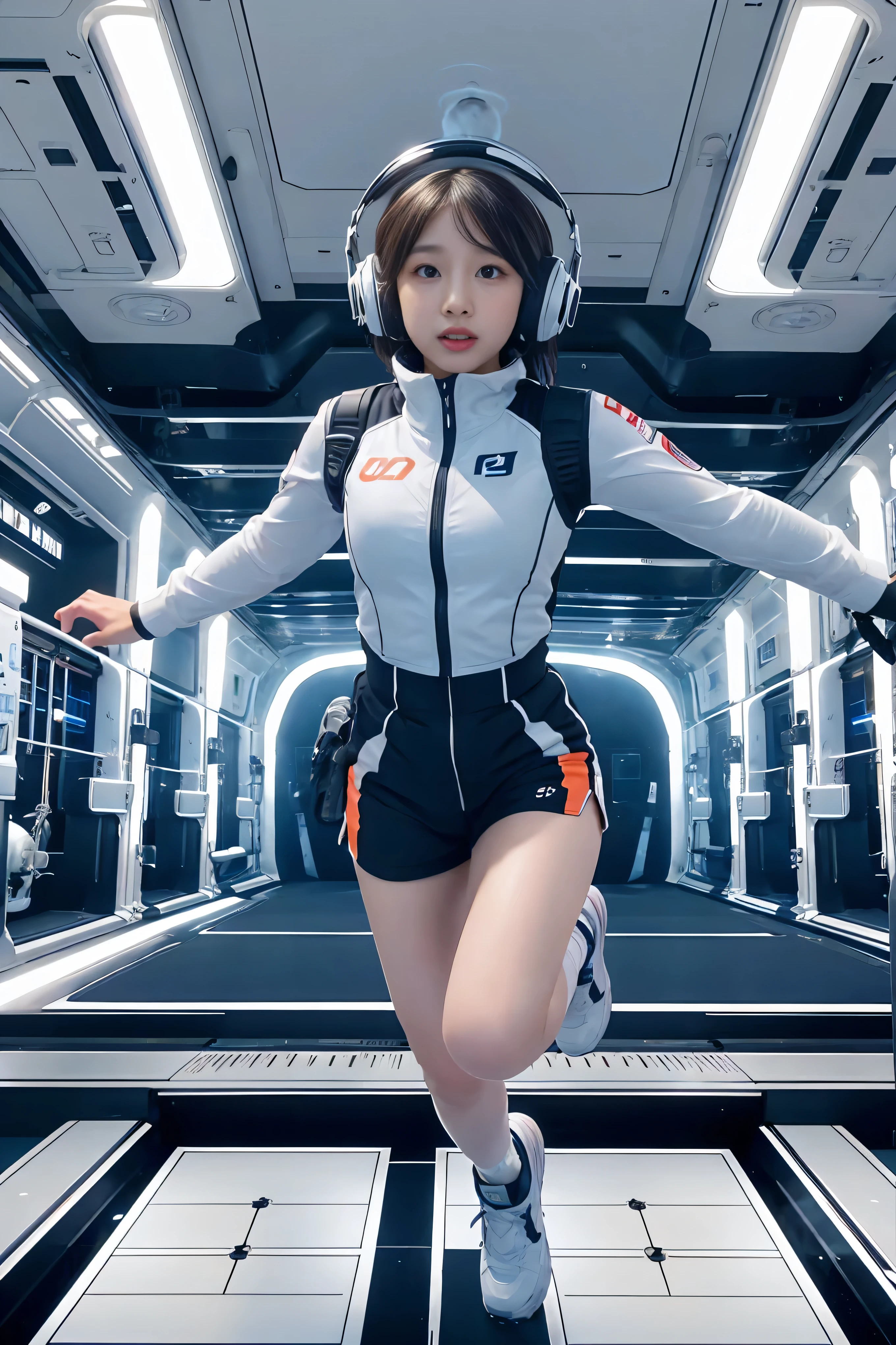 top-quality,Top image quality,in 8K,4K,masterpiece,Ultra-detailliert,beautiful,Ultra-quality, best quality,expensive resolution, Ultra- Details,Game CG,dutch angle,( acrobatic pose ):5,jumping:5,(inside spaceGet up to the station,)beautiful Details eye,five refer to, headphones,nsfw,a Beauty girl,( astro vest ):5,(Tracking uniFormss),Wet,(steam:1.5),Running Forms,open open mouth,(Black Hair),( short hair while standing):2,Big Breasts,belly button,space_Get up to the station_interior, exercise _room, Futuristic, expensive_ acrobatic pose {x} like technology , zero_gravity_ exercise _machine, expensive_resolution_landscape, Sophisticated_ design, Minimal, 8k_resolution, Game_CG_ style , Dutch_angle, Details_ Characters, Tracking_uniForms, perfection_ Running_Forms, intense_Performance, Details_eye, Determination, steam:1.5, Beauty, Strength, five_refer to, visible_belly button, open_mouth, Ultra_quality, expensive_resolution, Ultra_ Details, astro vest
