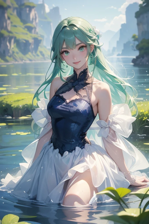 anime style; 3d; glitter; pokemon ivysaur is human; fancy and luxurious outfit based in Ivysaur of pokemon