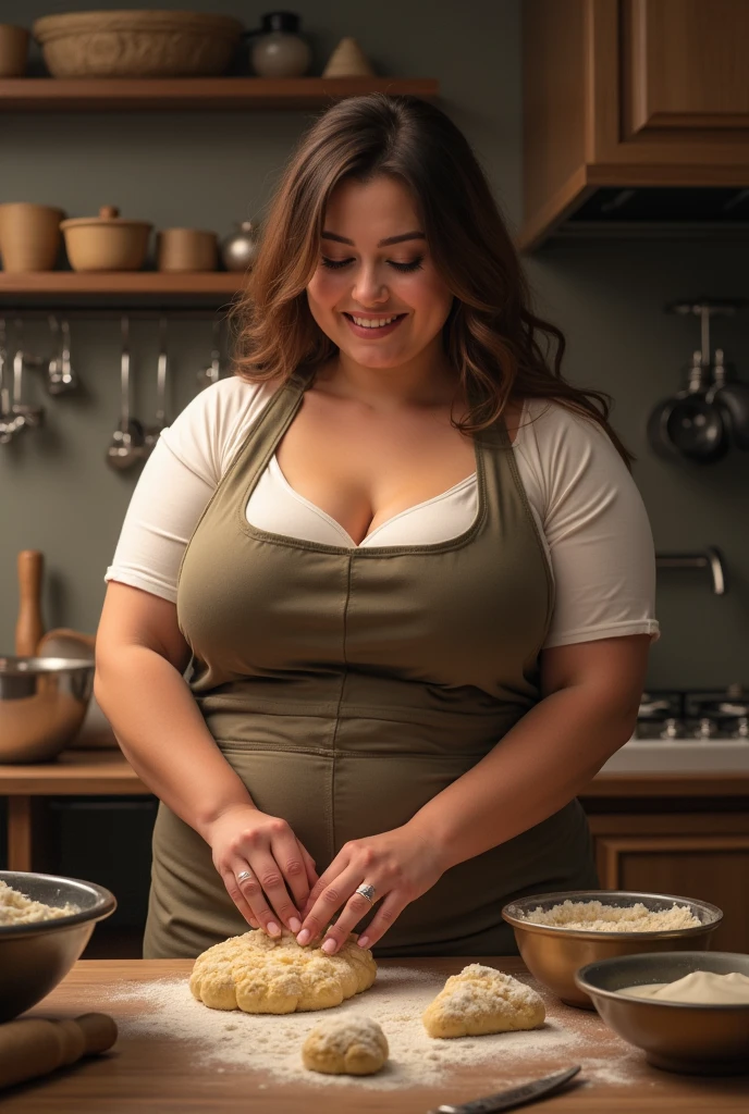Chubby, busty, voluptuous, mommy, drenched, wearing robe, in the kitchen, making a mess, lactating, baking, seducing, lonely, bossy, assistant, Weight gain stage 1