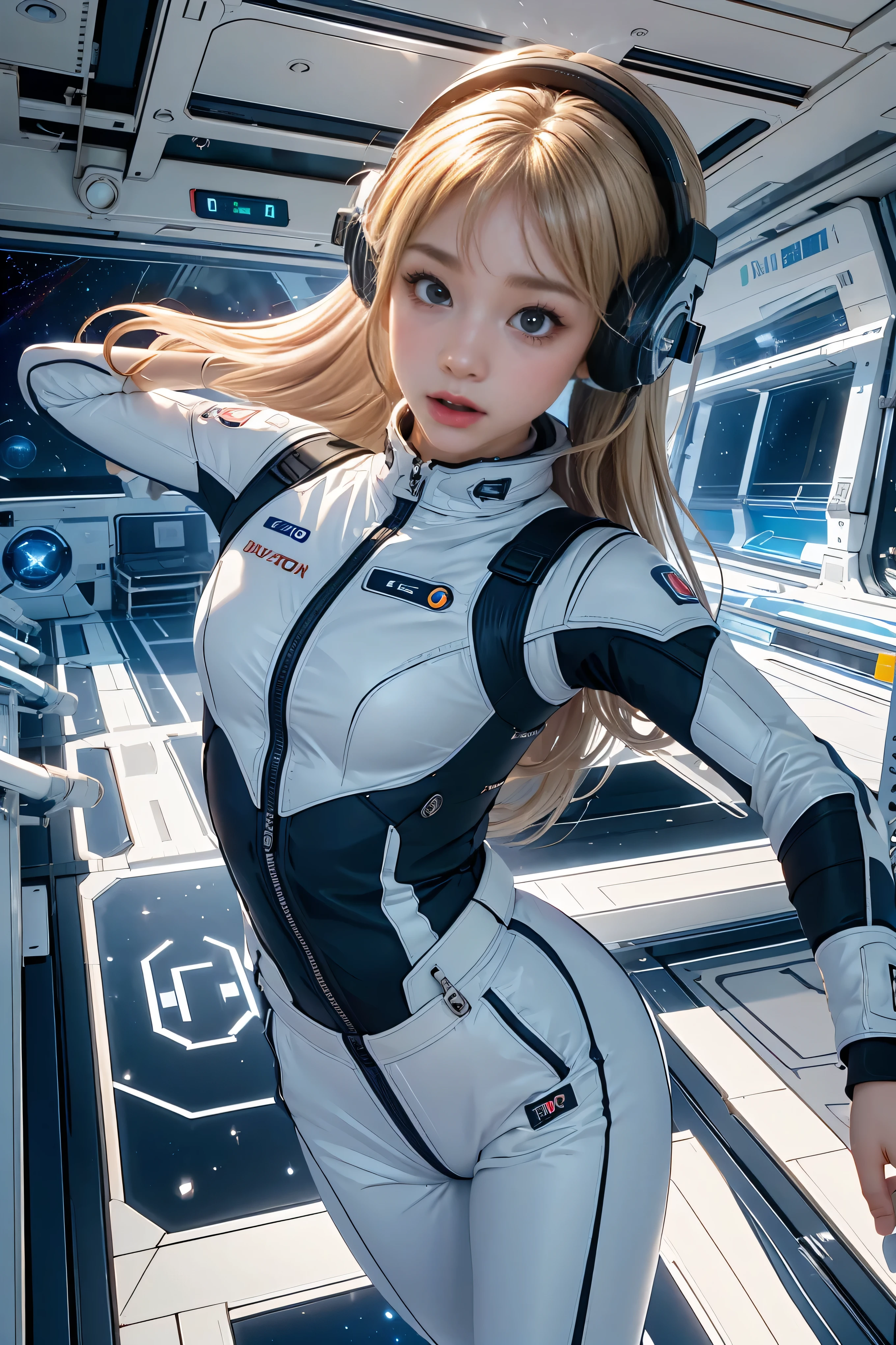 top-quality,Top image quality,in 8K,4K,​masterpiece,Ultra-detailliert,beautiful,Ultra-quality, best quality,expensive resolution, Ultra-  Details,Game CG,dutch angle,( acrobatic pose ):5,jumping:5,(inside spaceGet up to the station,)beautiful   Details eye,five refer to, headphones,nsfw,a Beauty girl,( astro vest ):5,(Tracking uniFormss),Wet,(steam:1.5),Running Forms,open open mouth,( blond hair),(Long Hair):2,belly button,space_Get up to the station_interior,  exercise _room, Futuristic, expensive_  acrobatic pose {x} like technology , zero_gravity_ exercise _machine, expensive_resolution_landscape, Sophisticated_ design, Minimal, 8k_resolution, Game_CG_ style , Dutch_angle,   Details_  Characters, Tracking_uniForms, perfection_ Running_Forms, intense_Performance,   Details_eye, Determination, steam:1.5, Beauty, Strength, five_refer to, visible_belly button, open_mouth, Ultra_quality, expensive_resolution, Ultra_  Details, astro vest 