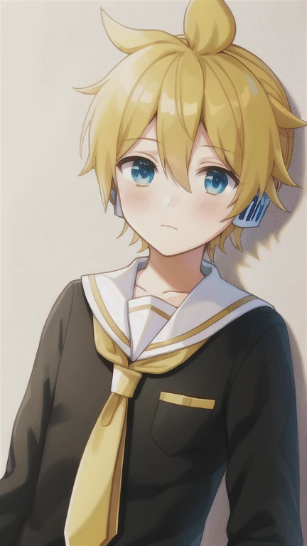 one boy, Vocaloid, Kagamine Len, necktie, slender, black sleeves, cute, sailor collar