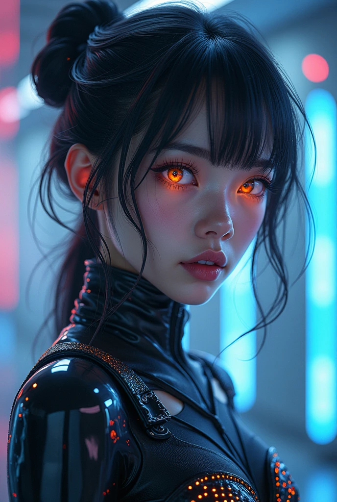 photo realistic a futuristic  in cyberpunk style,stunning goddess beauty, kaleidoscopic time to time, intricate detailed, dramatic lighting