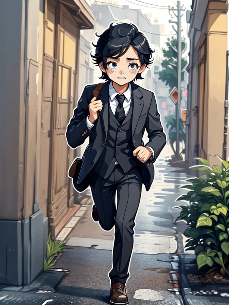  best photo , A  in a suit ,  happy ,  shy,  crying ,  running over the legs of a man's body's black hair., Shocked face,  on the roadside had a drizzle of rain 