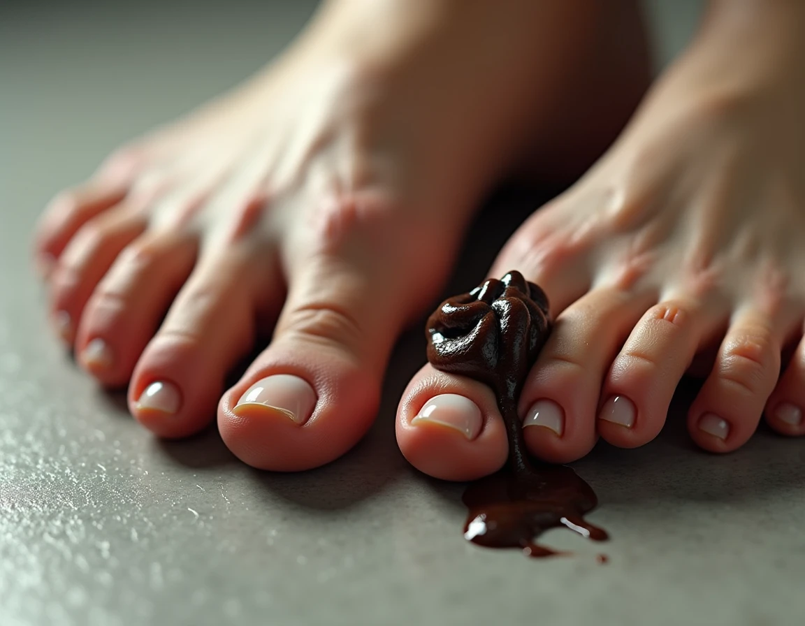 Giant feet soles and toes, red toesnail, black and red backfround, the ground was made of dark water, ultra detailed, wrinkled soles, dirty soles. Masterpiece, 4k