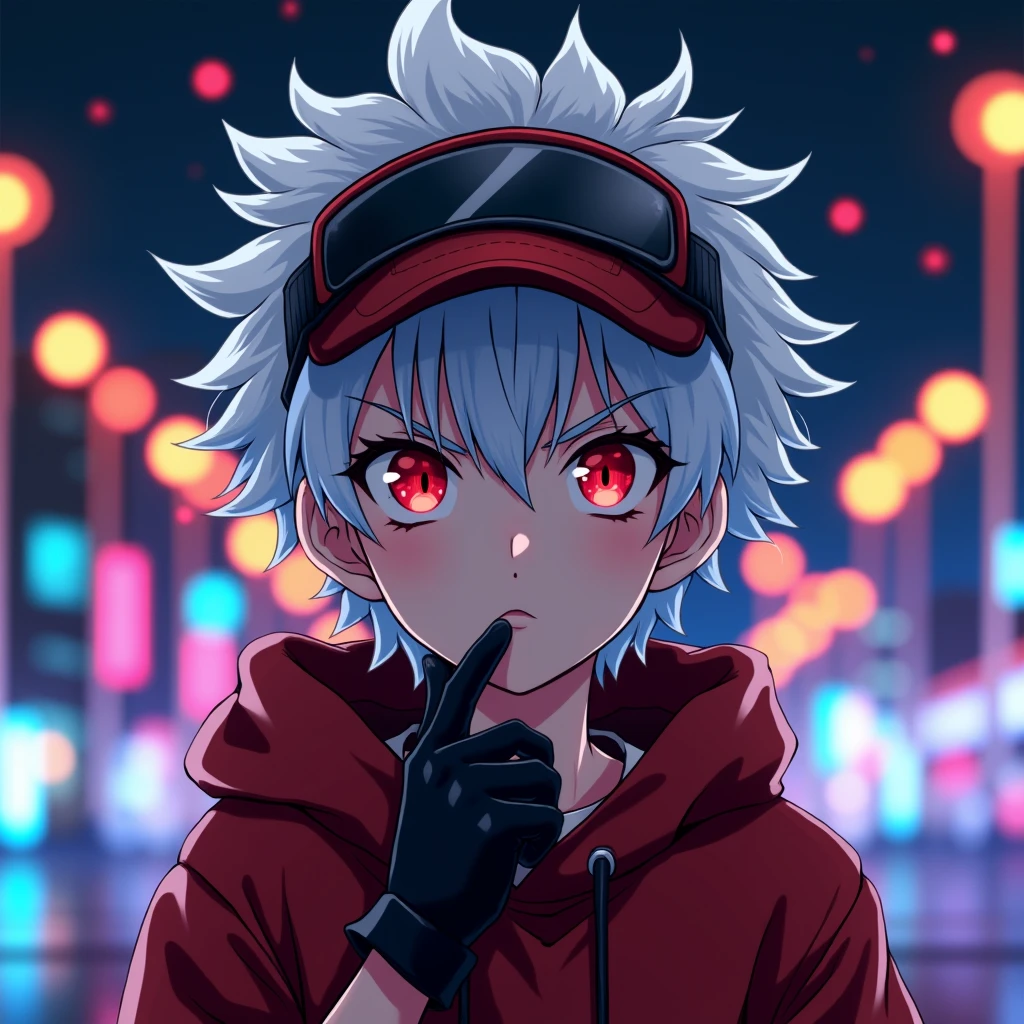 masterpiece, anime boy, red eyes, white hair, white hoodie, simple red background, holding in his right hand a pokeball from pokemon, serious expression on his face, very detailed hand
