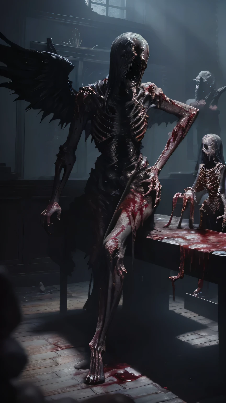 Masterpiece, highest quality, (high detail:1.2), creepy female monsters, creepy beasts, corner, phobia scene, bodies, corpsets, rotten meat, rotten skin, zoombie, blood, creepy, broken bone, bones, skeleton, a lot of dried blood and clots death, horror, obscure , shadows, swamp, horrifying creatures body rotten, sharp objects, living death, stumps, zoombies, gore, rotten organs, guts, dark macabre, virus, viruses and spores, mutants, mutations, altered DNA, sunset, strange creatures, post-apocalyptic, amputations, trauma, beats, bites, lacerations, hematomas and teratomas, post-apocalyptic background,1girl, blood tears, large breast, post mortem eyes, strange, tear the skin, blisters, rotten, fungus, undeath, dirt, human waste.