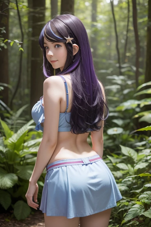 (masterpiece, best quality:1.4), (full body:1.5), (sitting:1.5), (from back:1.5), (erotic pose), yuzuriha_(jigokuraku), (purple hair), brown eyes, cleavage, medium breasts, topknot, ninja, open clothes, sexy smile, in the ruins of a city in the forgotten war, ancient technology, looking at viewer,  beautiful face, highly detailed face, highly detailed eyes,  highly detailed skin, skin pores, subsurface scattering, realistic pupils, full face blush, full lips, detailed background, depth of field, volumetric lighting, sharp focus, absurdres, realistic proportions, good anatomy, (realistic, hyperrealistic:1.4), 16k hdr,