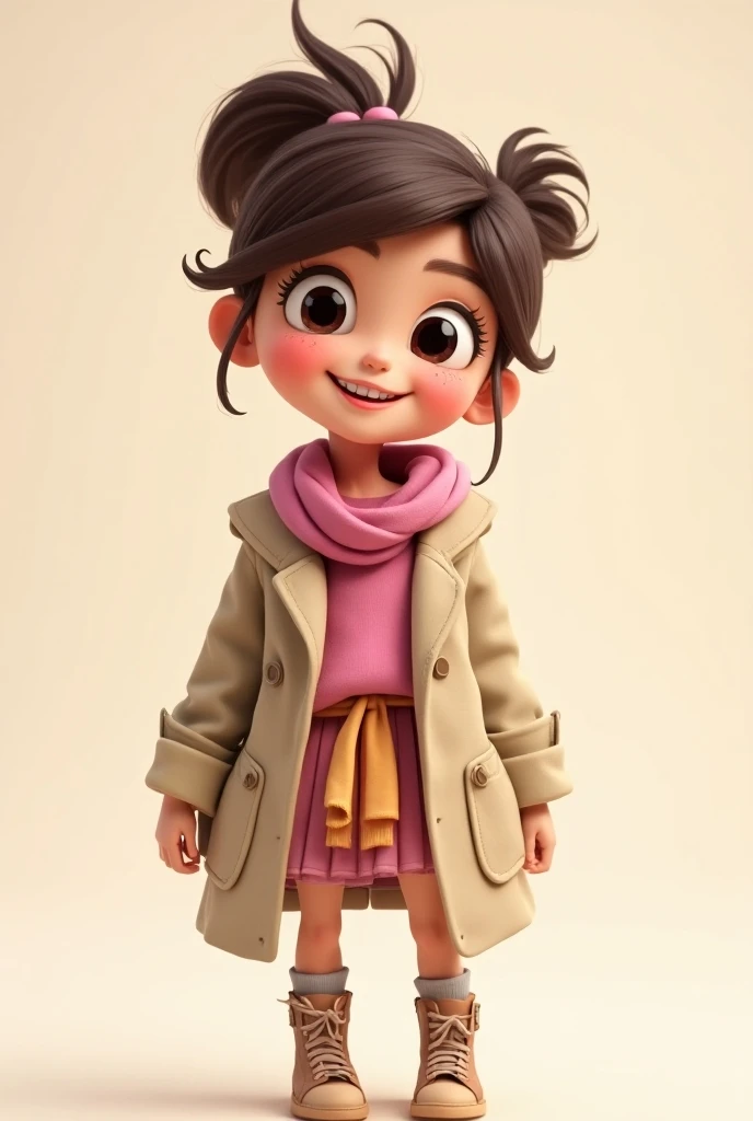 Cute little girl, Winter clothing, Fashion, Happy applause, Perspective looking up, a blind box toy, Glossy and delicate, Clean background, 3D rendering of, Best quality