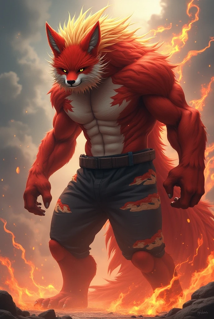 4K, high resolution, Best quality, Masterpiece, perfect colors, perfectly shaded, Perfect lighting, posted on e621, (by Chunie),, anthro, Furry art, majestic dragon, scutes,Bicolor scales,Silvery hair,Smooth body, red color eyes, Perfect male bodyPerfect male figure, Wear men's shorts,Abs,musculature,Detailed fur, Detailed face, Perfect face, (The stands up), Detailed background, ((Bonifasko lighting)), coda, (Detailed eyes), perfect pupils