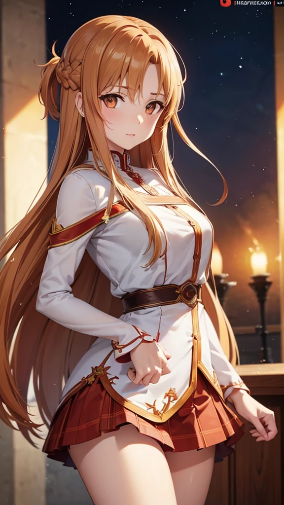 Asuna, (16k, super high definition,Best Quality,masterpiece,Super detailed, highly detailed face,  detailed eyes on board, anatomically correct body ),very long hair, skirt,front shot:1.3, looking at camera:1.3