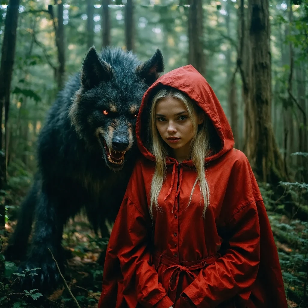 a surreal dream where little red riding hood loses her innocence to a werewolf monster. beautiful detailed sex of a loving interspecies couple. The moment the monster's penis penetrates the girl's vagina..A professional, high-quality portrait with soft, natural lighting that highlights the subject’s features in warm, realistic tones. Gentle shadows add depth without harsh contrast, while a slight background blur keeps focus on the subject. The image is sharp, detailed, and has an authentic, lifelike ambianceof youth and natural beauty of the body , в стиле темного фэнтези, лесная фея, череп ,in the dark woods, hell nymph!!!, in the woods, In the dark woods, dark elf, In the deep woods.
