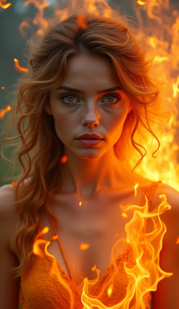 (Nightmarish horror), Polaroid, Raw, [bokeh], shallow DOF, sharp eye focus, blonde, muscular, alone, ((20yo redhead woman )), (((ultra realistic detailed eyes))), intricate eye details, exhausted, sweaty, wearing torn red linen robes, heavy sagging breasts, ((arms raised behind head)), exotic modelshoot pose, skin texture, incredible skin details, skin imperfections, intricate details, (kneeling in horrific twisted hell fire flames burning landscape), long messy hair, fog, volumetric lighting, ((streaking light across face)), hair light, bloom, golden hour, dark shadows, visually interesting , low key,epiNoiseoffset_v2.safetensors