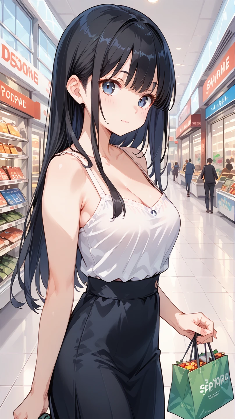  1 girl, Black Hair, long hair ,DETECTIVE SPIRIT, shopping mall,Window Shopping