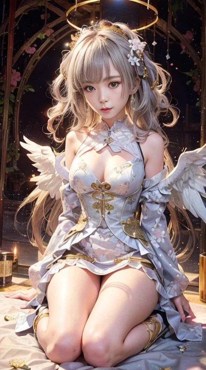 cyborg, girl, 美丽的girl, Cute big breasts, Sexy, strong, Long and thin, Exquisite, smile, (Lolita Costume), High Leg, metallic, Ultra Color, Paisley, hat, Datura stramonium, Near future, Paradise, Angelic, merit, wing, Helix lamp